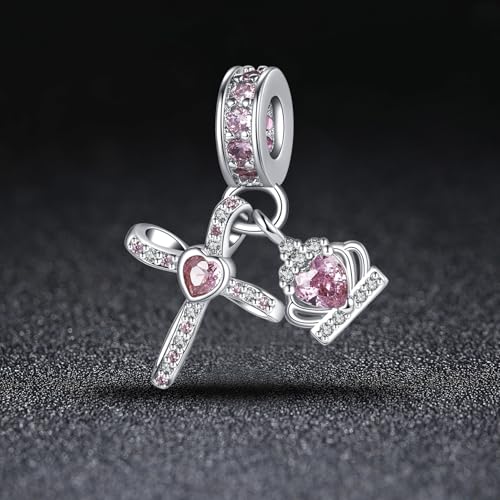 Silver Cross Birthstones Charm Fit for Pandora Charms Bracelet Crown Dangle Charms Beads Birthday Jewelry Gifts for Women - style: October