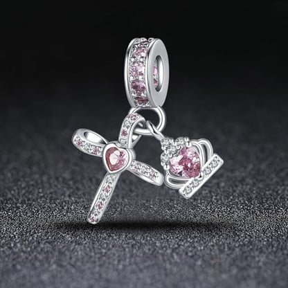 Silver Cross Birthstones Charm Fit for Pandora Charms Bracelet Crown Dangle Charms Beads Birthday Jewelry Gifts for Women - style: October
