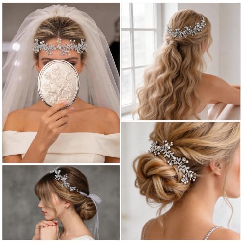 Bridal Headpiece Wedding Headband Rhinestone Hair Accessories for Birthday Party First Communion (Silver) - color: Silver