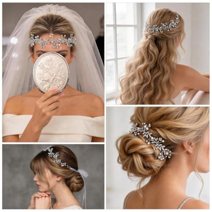 Bridal Headpiece Wedding Headband Rhinestone Hair Accessories for Birthday Party First Communion (Silver) - color: Silver