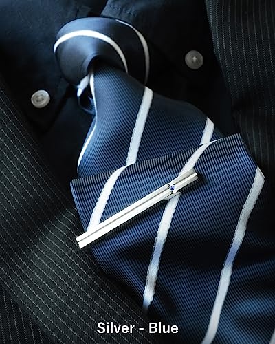 [TAVARAT] Tie Clip Tie Clips for Men Black Silver Tie Bar Tie Pin Tps-032 - style: silver blue