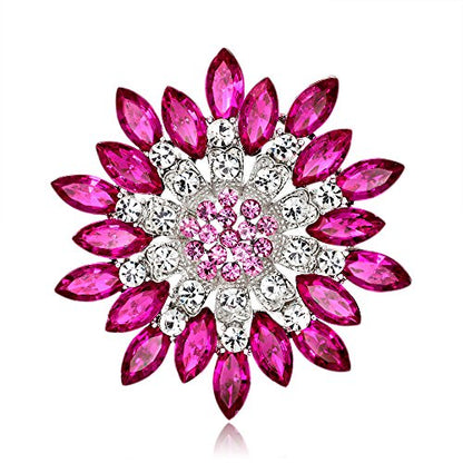 Rhinestone Sunflower Brooch for Women Sparkling Cubic Zirconia Flower Brooch Pin Elegant Large Crystal Floral Lapel Pin Dainty Clothing Hat Bag Accessories Christmas Wedding Bridal Birthday Jewelry - color: Rose Red