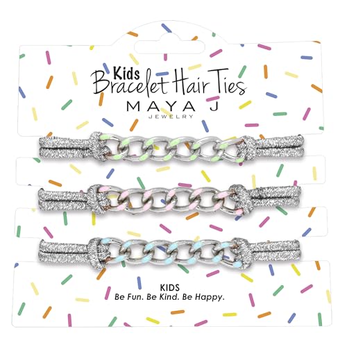 Silver Sparkle Elastic Kids Bracelet Hair Tie in White - color: Silver Sparkle - White
