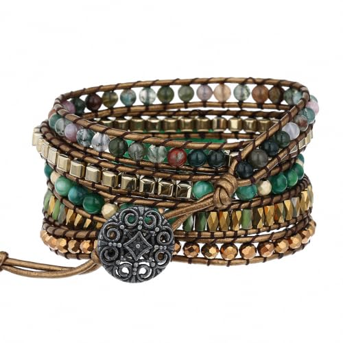Women Wrap Bracelet Boho Natural Jasper Crystal Stone Beads Strand Bracelets - color: Style 22-Green #3
