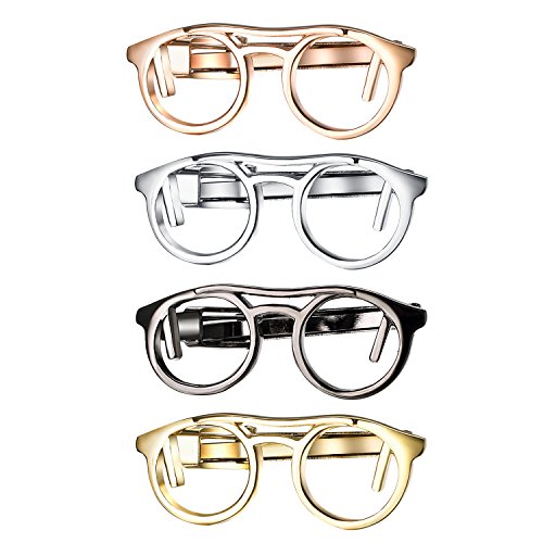 Yoursfs 4 Pcs Funny Tie Clips Set For Men Unique Stainless Steel Eye Glasses/Ruler/Pen/Mustache Tie Clips Personalized Jewelry - style: Eyeglass Set Tie Clips