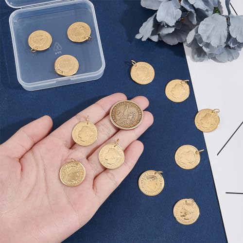 UNICRAFTALE 12pcs Stainless Steel Coin Pendant Republique Francaise 1808 Metal Pendant Flat Round Charms Coin Dangle Medallion Charm for DIY Jewelry Making - color: Golden