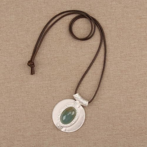 GelConnie Leather Necklace for Women Round Wooden Pendant Long Leather Choker Vintage Sweater Necklace Gold Chunky Boho Necklaces for Women - style: Blue Leather Necklace