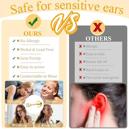 FASACCO Small Tiny Stud Flat Back Earring Hypoallergenic Gold Studs 14K Surgical Steel Earring Sets for Multiple Piercing Cartilage Hoop Earrings - color: gold tone