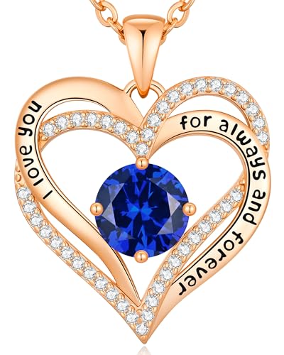 CDE Engraved Forever Love Heart Birthstone Necklace Jewelry Gifts for Women | Hypoallergenic,Nickel-Free & Lead-Free,3 x 3 mm 5A CZ Heart Pendant,Anniversary Christmas Birthday Gift for Girlfriend Wife - color: 09-Sept, style: Rose Gold Plated