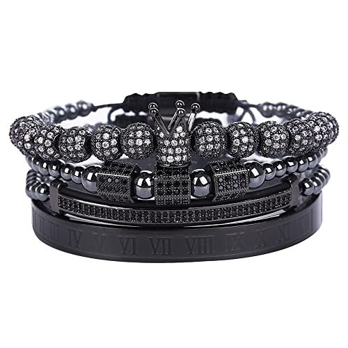 Mens Bracelet Beaded Bracelets Micro Pave Zircon Bracelets for Men Women Bracelets for Men Stainless Steel Cuff Bangle - color: black
