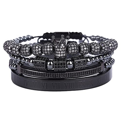 Mens Bracelet Beaded Bracelets Micro Pave Zircon Bracelets for Men Women Bracelets for Men Stainless Steel Cuff Bangle - color: black