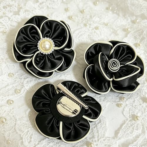 Camellia Flower Brooch Pin for Women Black Flower Brooches Large Fabric Flowers Brooch for Women Dress Accessorie - color: Black flower brooch