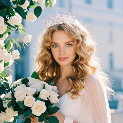 Tiaras and Crowns for Women Crystal Princess Tiaras Rhinestone Queen Crowns For Wedding Bridal Birthday Prom Pageant Party (Tiara 100) - color: Silver Pink