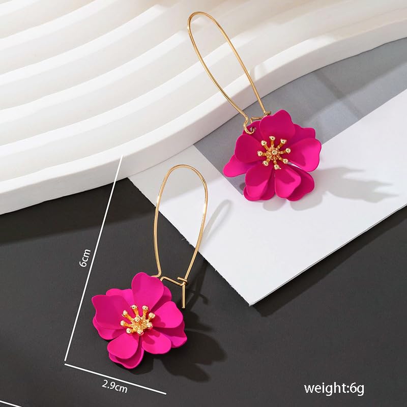 WCRAZYE Bohemian Daisy Flower Earrings Necklace Sets for Women Unique Trendy Boho Matte 3D Gold Flower Floral Petal Statement Earring Wedding Jewelry - color: Rose Red