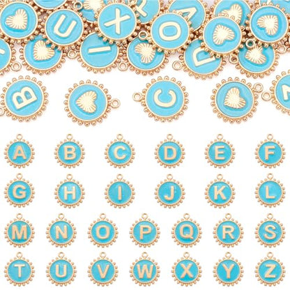 Cheriswelry Letter Alphabet Charm for Jewelry Making Initial Letter A-Z Pendants Flat Round Hexagon Alloy Enamel Charms for Necklace Bracelet Earring Jewelry Making DIY Craft - color: Dark Turquoise