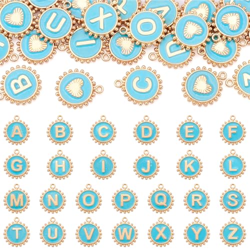 Cheriswelry Letter Alphabet Charm for Jewelry Making Initial Letter A-Z Pendants Flat Round Hexagon Alloy Enamel Charms for Necklace Bracelet Earring Jewelry Making DIY Craft - color: Dark Turquoise