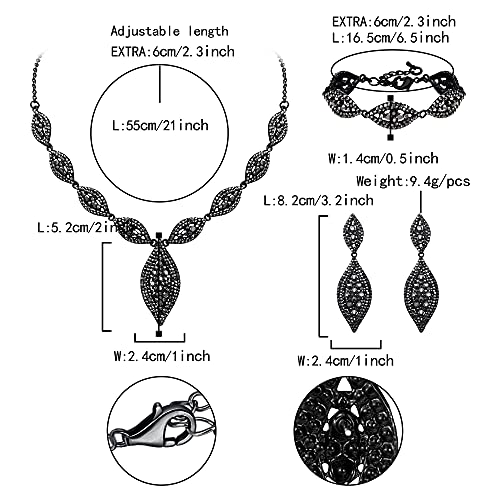 Flyonce Wedding Jewelry Set Rhinestone Crystal Bridal Leaf Necklace Drop Dangle Chandelier Earrings Sets for Women - color: Charcoal Grey