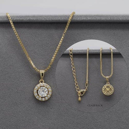 Bridesmaid Bride Wedding Jewelry Set - Round Cubic Zirconia | Earrings Necklace Bracelet Set, Hypoallergenic Prom Party Jewelry Gift for Her - color: Gold