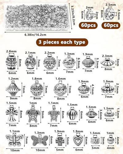 309Pcs FIVEIZERO Antique Silver Spacer Beads for Jewelry Making | Tibetan metal beads, Rondelle Spacer, 50+ Unique Designs, Fade-resistant, Perfect for Bracelets, Necklaces and Earrings