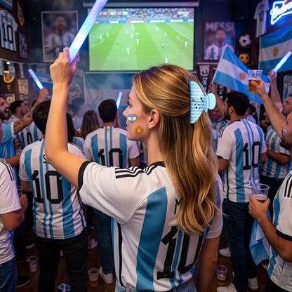 2026 Soccer Commemorative Gift Set for Girls and Women, Sky Blue Stripe Hair Claw Clip, No. 10 Jersey Keychain & Argentina Flag Stickers, Tribute Keepsake Accessories