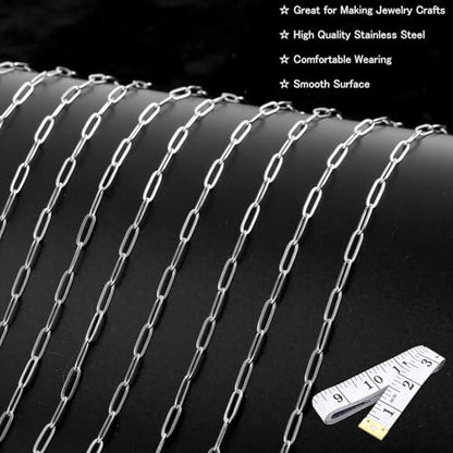 16Ft Stainless Steel Paperclip Chain for Jewelry Making, 4.5mm Width Silver Paper Clip Link Chains Roll for DIY Necklace Bracelet Craft Jewelry Making Supplies with Lobster Clasps Soft Tape Measure - color: Paperclip 4.5mm Silver