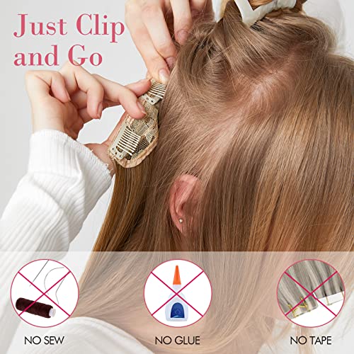 REECHO 20" 1-pack 3/4 Full Head Curly Wave Clips in on Synthetic Hair Extensions HE008 Hair pieces for Women 5 Clips 4.5 Oz Per Piece - Chocolate Brown with Highlights - color: Chocolate Brown with Highlights, size: 20 Inch (Pack of 1)