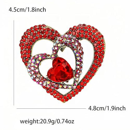 2pcs Rhinestone Brooch Pin for Women Dress Elegant Stylish Crystal Brooches Fashion Accessories Pins Lapel Boutonniere Ideas Wedding Christmas Birthday Jewelry Easter Gift - color: 19 Red heart/Silver