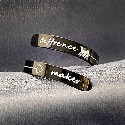 Opening Black Keep Going ring Stainless Steel Adjustable Never give up Jewelry Inspirational Opening Stacking Cute Hiphop Band - style: Diffrence maker