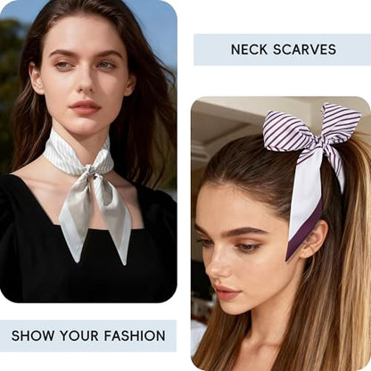 ZXZH 6 Pack Fashion Scarves for Women, Versatile Boho Head Scarf | Satin Scarf for Hair, Neck, Wrist, and Purse Accessories - color: Diagonal Stripe