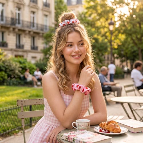 80 Pcs Summer Strawberry Satin Hair Scrunchies for Women Fruit Party Favors Silk Hair Ties Elastic Bands Ropes Ponytail Holders Ties Accessories Summer Wedding Party - style: Strawberries