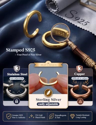 Subiceto 925 Sterling Silver Ear Cuffs Non Piercing - Adjustable Hypoallergenic 14K Gold Plated Clip On Earrings for Women Cubic Zirconia Silver Ear Cuff Helix Cartilage Fake Piercing - color: 04 Smooth Gold Tone