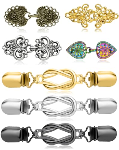 Tornito 7 Pcs Vintage Sweater Shawl Clips Retro Cardigan Collar Dress Shirt Jacket Waist Brooch Clip for Women Clothing Multiple Colors 7 Styles - style: Classic