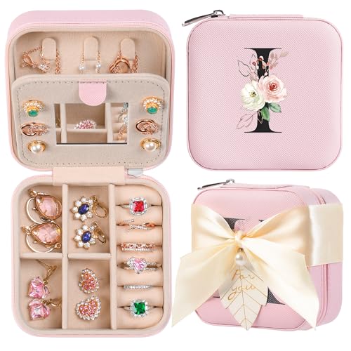 AYGXU Travel Jewelry Box for Women and Girls - Small Case With Initial A-Z - Teacher Gifts - color: pink, size: I