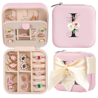 AYGXU Travel Jewelry Box for Women and Girls - Small Case With Initial A-Z - Teacher Gifts - color: pink, size: I