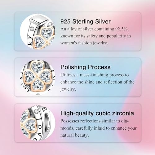 Bible Family Mom Wife Love Heart Dangle Charm 925 Sterling Silver Charms fits Bracelets and Necklace Pendant Bead Charms Jewelry Present for Women Family Friends - style: Four Leaf Clover Horseshoe Lucky Charm