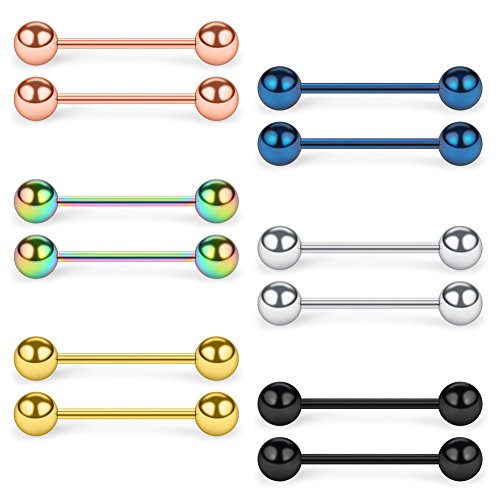 SCERRING 316L Stainless Steel Externally Threaded Nipple Bar Barbell Rings Piercing Retainer 16G - style: 12PCS - 7/8"(22mm)