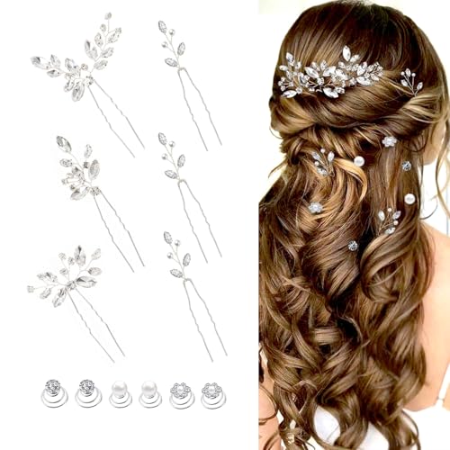 12 Pieces Hair Accessories for Women Pearl Crystal Bridal Hair Pins Wedding HairPieces for Brides Vintage Decorations Bride Bridesmaids - color: Set 91456