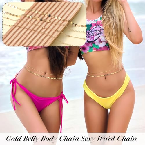 14K Gold Plated Waist Chain for Women, Layered Belly Body Chain | 2Pcs Adjustable Fit, Layered Design, Dainty Chain Styles, Bikini, Dress & Rave Outfits, Beach, Festival & Vacation - color: Gold-Plated 10