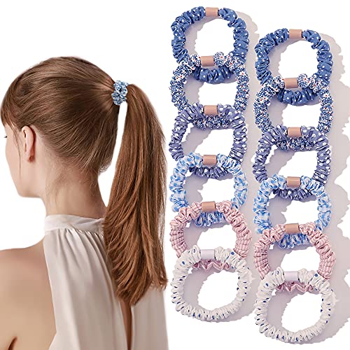 Hair Ties Scrunchies - Small Mini Scrunchy for Women Thick Hair Accessories Cute Soft No Slip Hair Elastics Ponytail Holder for Curly Hair No Damage Hairties Gift for Girls - color: Multi-colored