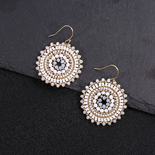 Colorful Summer Beaded Earrings For Women Crystals Glass Bead Dangle Drop Bohemia Earrings Statement Earrings For Women - color: White