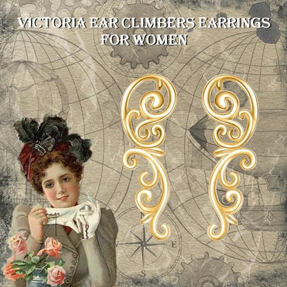 Ear Climbers Earrings for Women Sterling Silver Vintage Ear Crawler Earrings Jewelry Gifts for Women - style: Filigree-gold