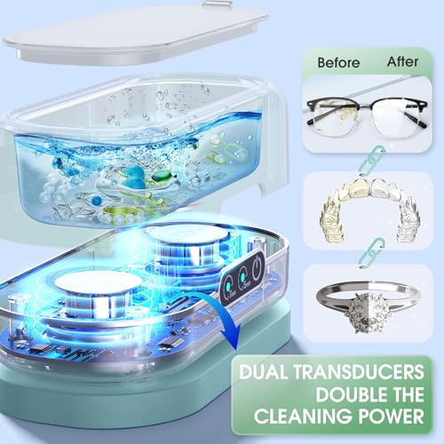 Professional Ultrasonic Jewelry Cleaner with Digital Timer,50KHz Ultrasonic Cleaner Machine with 304 Stainless Steel for Jewelry,Eyeglasses, Rings, Coin, Watch Strap, Dentures, Hygiene Items (Blue)