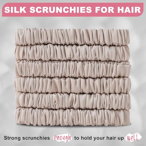 6Pcs Silk Hair Ties 100% Pure Mulberry Silk Scrunchies for Women Girls | No Hair Crease, Anti Frizz, Gentle Hold, No Damage, Color 09 - color: Color 09