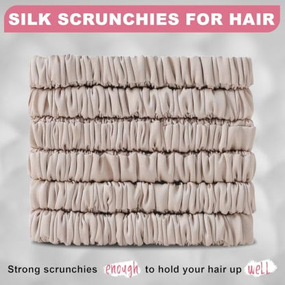 6Pcs Silk Hair Ties 100% Pure Mulberry Silk Scrunchies for Women Girls | No Hair Crease, Anti Frizz, Gentle Hold, No Damage, Color 09 - color: Color 09