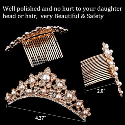 ANBALA Tiara Crown with Hair Comb, 3 Pack Mini Tiara Crown for Women Crystal Shiny Hair Accessories (Rose Gold) - color: rose gold