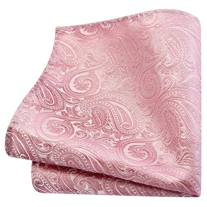 GUSLESON 3.15"（8cm） Mens Tie and Lapel Pin Paisley Necktie Hankerchief Cufflinks Set for Men - color: Dusty Rose