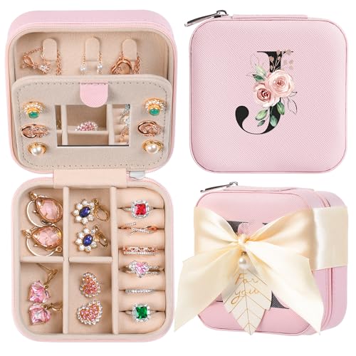 AYGXU Travel Jewelry Box for Women and Girls - Small Case With Initial A-Z - Teacher Gifts - color: pink, size: J