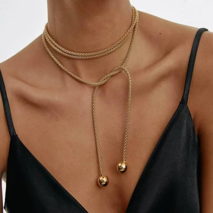 Green Beaded Lariat Necklace with Baroque Pearl Drops – Adjustable Wrap Y Style Jewelry, Beach and Bohemian Outfit Accessory for Women - color: Gold Ball Drop