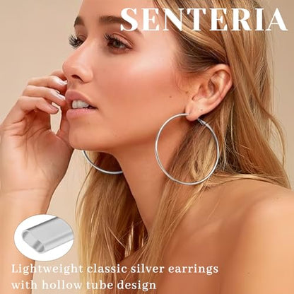 Senteria 2mm Thin 925 Sterling Silver Hoop Earrings for Women Hypoallergenic - color: silver 20mm