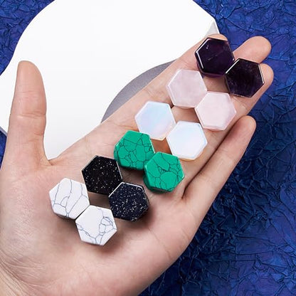 YOFANST 6 Pairs Natural Stone Ear Plugs Hexagon Double Flare Saddle Ear Gauges Piercing Earrings 2g-5/8 inch - color: 5/8"(16mm)